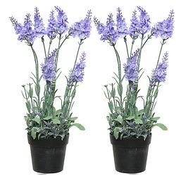 Foto van 2x stuks lavendel kunstplant in pot - lila paars - d18 x h38 cm - kunstplanten