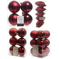 Foto van Kerstversiering kunststof kerstballen donkerrood 6-8-10 cm pakket van 50x stuks - kerstbal