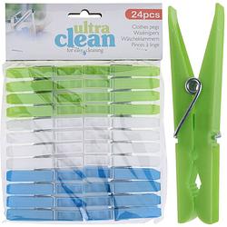 Foto van 24x wasknijpers groen/blauw/wit van kunststof 7 cm - knijpers