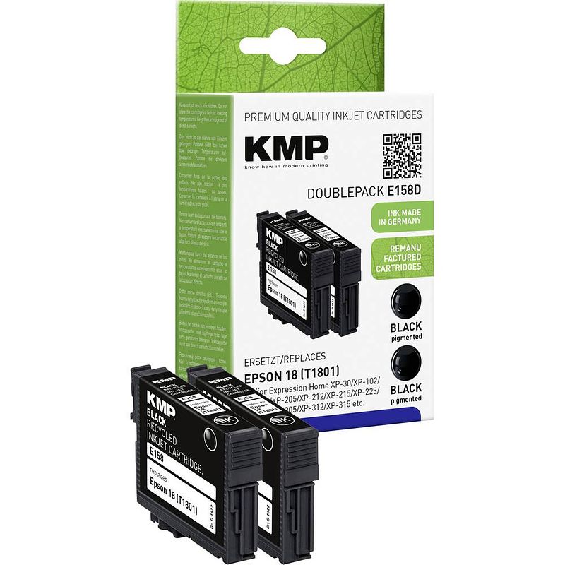 Foto van Kmp inkt vervangt epson t1801, 18 compatibel 2-pack zwart e158d 1622,4821