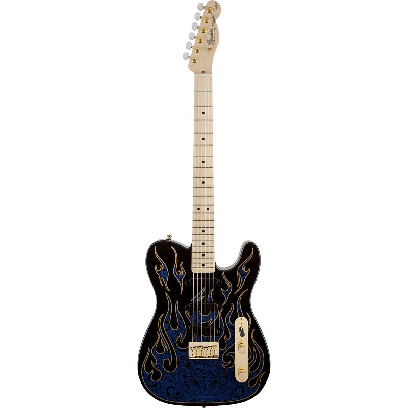 Foto van Fender james burton telecaster mn blue paisley flames elektrische gitaar met vintage tweed koffer