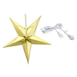 Foto van Kerstster decoratie gouden ster lampion 70 cm inclusief witte lichtkabel - kerststerren