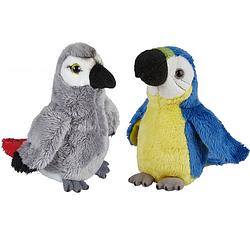 Foto van Papegaaien serie pluche knuffels 2x stuks -blauwe en grijze van 15 cm - vogel knuffels