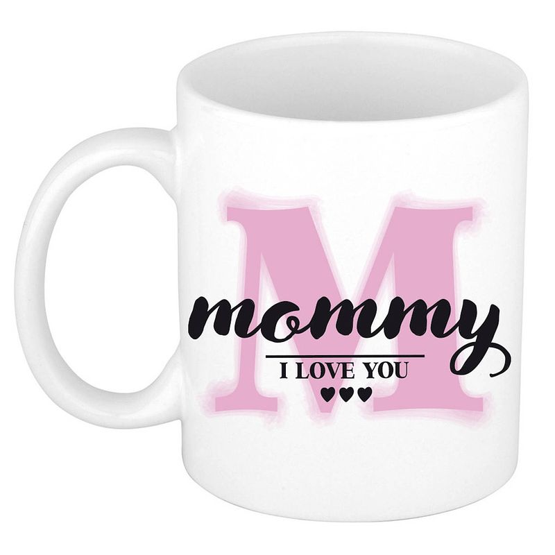 Foto van Bellatio decorations moederdag cadeau koffiemok mommy i love you - roze - 300 ml - feest mokken