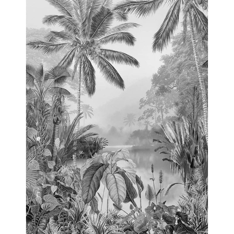 Foto van Komar fotobehang lac tropical black & white 200x270 cm