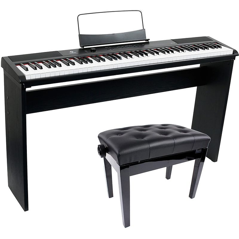 Foto van Fazley fsp-200-bk digitale piano zwart + onderstel + pianobank