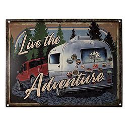 Foto van Clayre & eef tekstbord 33x25 cm blauw ijzer caravan live the adventure wandbord spreuk wandplaat blauw wandbord spreuk