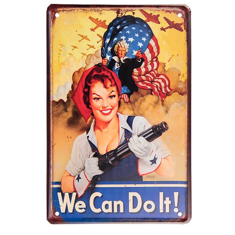 Foto van Clayre & eef wanddecoratie 20x30 cm geel blauw metaal we can do it! muurdecoratie wandversiering tekstbord geel