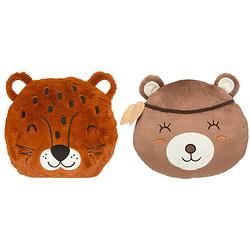 Foto van Dieren sierkussens - set 2x - kinderkamer - panter/beer - 30 cm - polyester - sierkussens