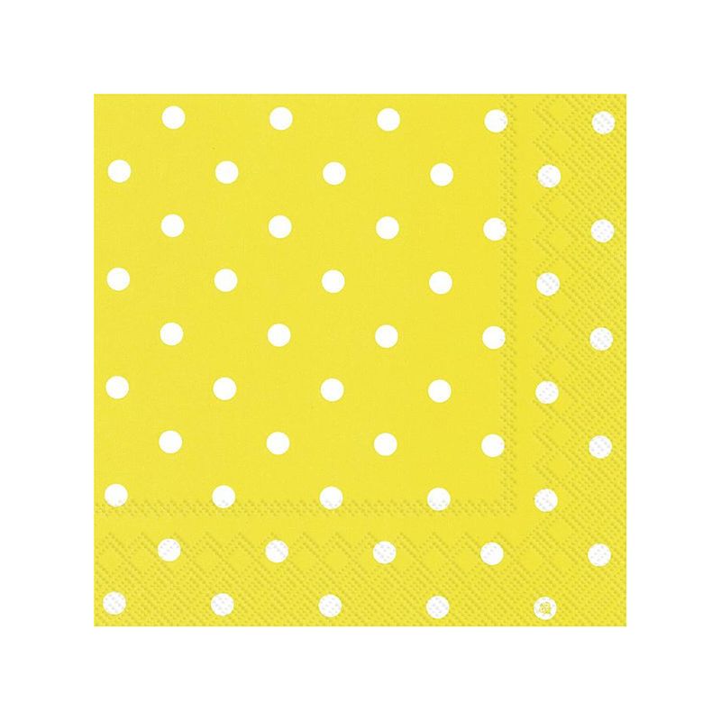 Foto van 40x polka dot 3-laags servetten geel met witte stippen 33 x 33 cm - feestservetten