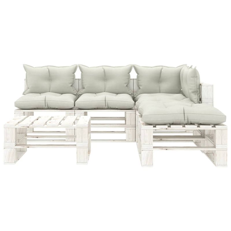 Foto van Infiori 6-delige loungeset met beige kussens pallet hout