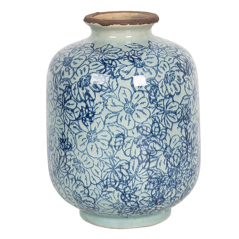 Foto van Clayre & eef vaas ø 10*15 cm blauw keramiek rond bloempot binnen pot blauw bloempot binnen pot