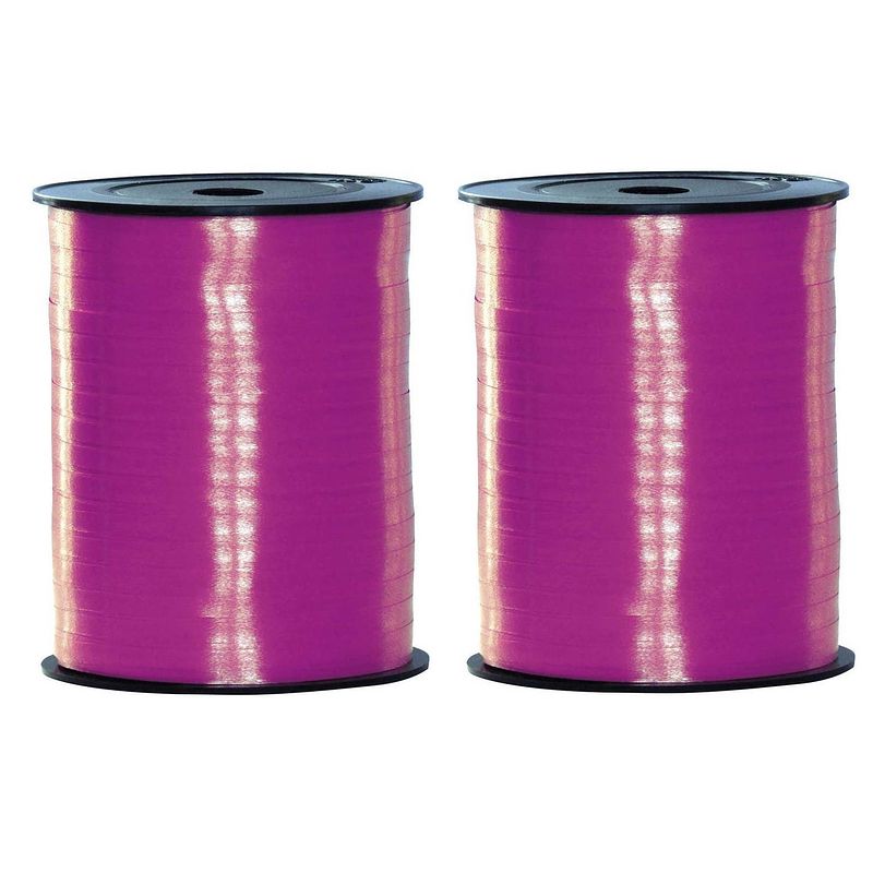 Foto van 2x rollen fuchsia roze sier cadeau lint 500 meter x 5 milimeter breed - cadeaulinten