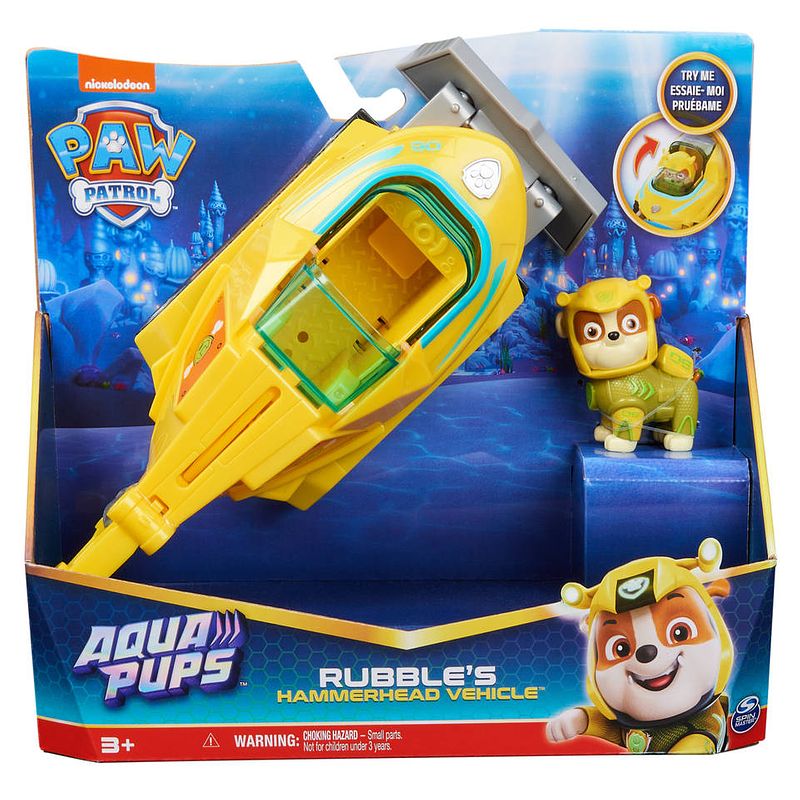 Foto van Paw patrol aqua pups transformerend hammerhead shark voertuig met rubble