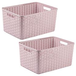 Foto van Plasticforte opbergmand/kastmandje - 2x - 18 liter - roze - kunststof - 28 x 38 x 19 cm - opbergbox