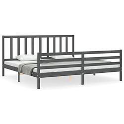 Foto van The living store massief grenenhouten bedframe - grijs - 205.5 x 205.5 x 100 cm - multiplex lattenbodem