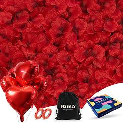 Foto van Fissaly® 2000 stuks rode rozenblaadjes met hartjes ballonnen - romantische liefde versiering - liefdes decoratie - rood
