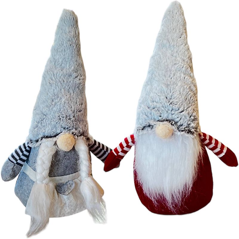 Foto van Kerst gnome kerst gnoom kerstkabouter - 22 x 6 cm - grijs rood - 2 stuks