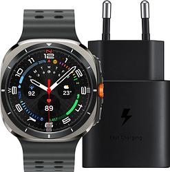 Foto van Samsung galaxy watch ultra 4g zilver/zwart 47mm + oplader 25w