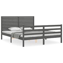 Foto van The living store bedframe grenenhout - grijs - 205.5 x 125.5 x 100 cm - multiplex lattenbodem - functioneel hoofd- en