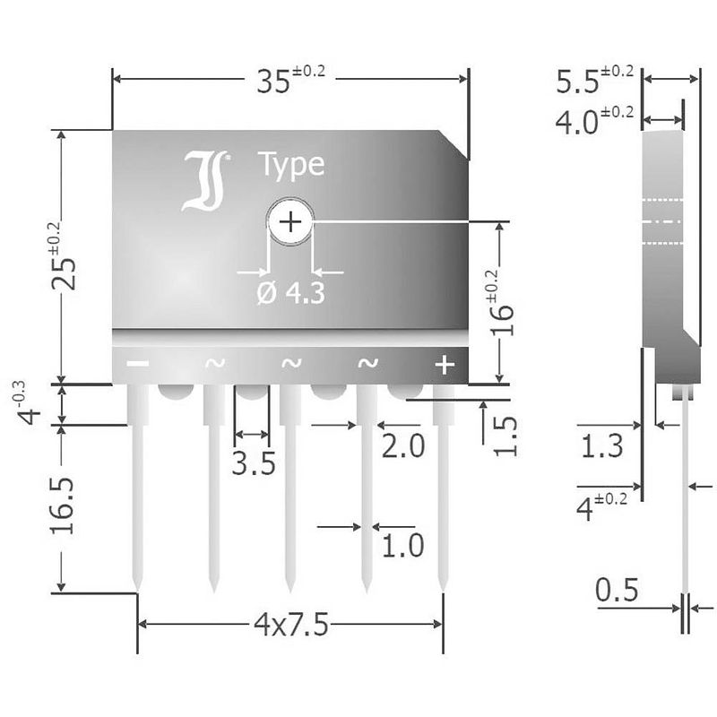 Foto van Tru components tc-dbi25-16a bruggelijkrichter sil-5 1600 v 25 a driefasig