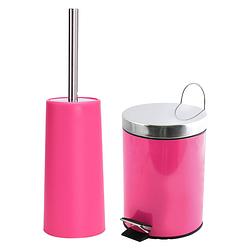 Foto van Msv badkamer accessoires set - fuchsia roze - pedaalemmer/wc-borstel - badkameraccessoireset