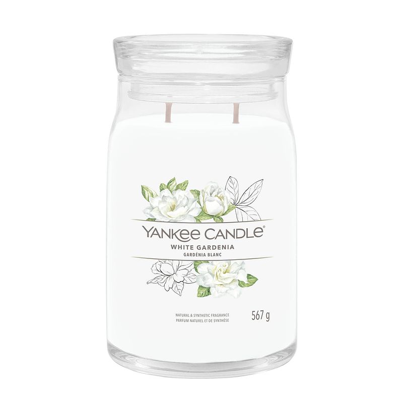 Foto van Yankee candle geurkaars large - met 2 lonten - white gardenia - 16 cm / ø 9 cm