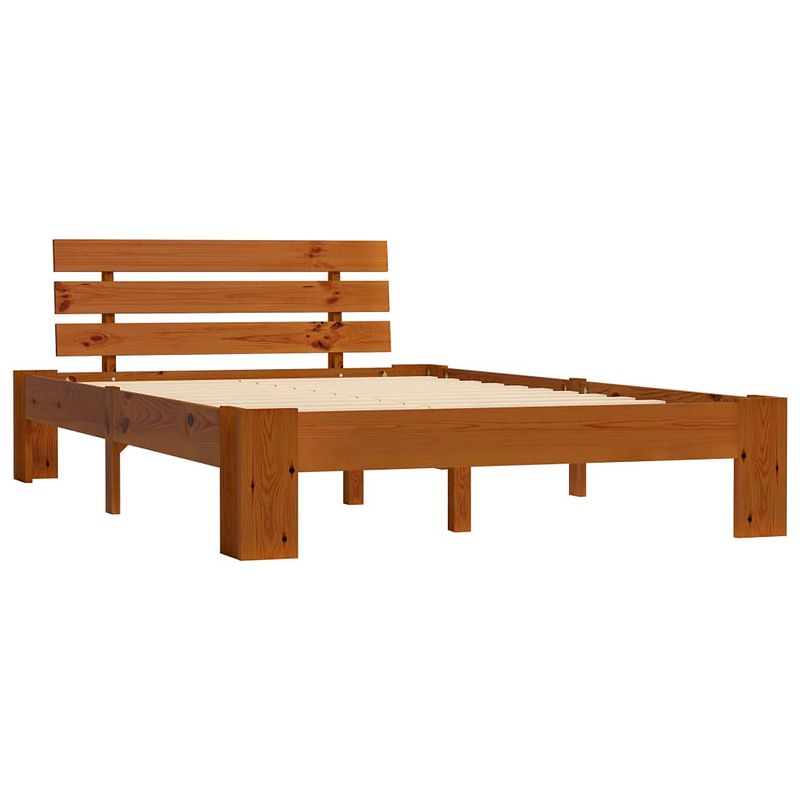 Foto van The living store massief grenenhouten bedframe - 213 x 145 x 66 cm - honingbruin