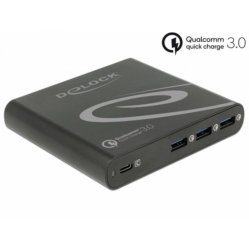 Foto van Delock usb lader 1 x usb type-c pd 85 w + 3 x usb type-a qualcomm quick charge 3.0