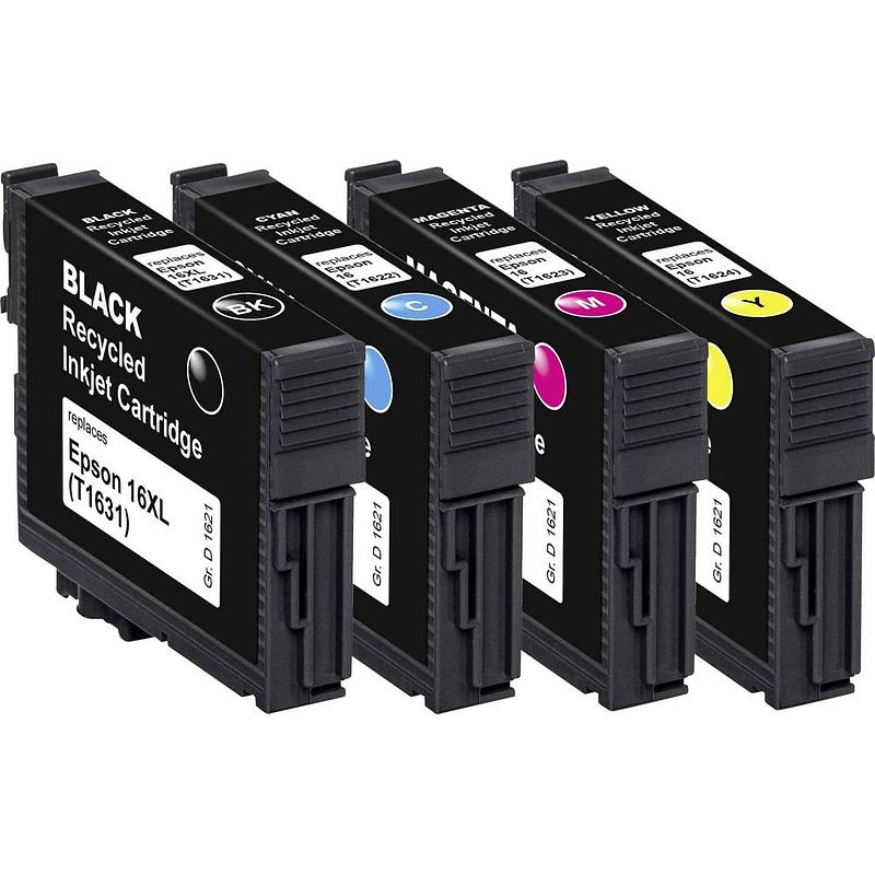 Foto van Basetech inkt vervangt epson t1621, t1622, t1623, t1624, 16 compatibel combipack zwart, cyaan, magenta, geel bte154 1621,4850-126