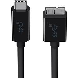 Foto van Belkin usb-kabel usb 3.2 gen1 (usb 3.0 / usb 3.1 gen1) usb-c stekker, usb-micro-b 3.0 stekker 91.00 cm zwart vlambestendig f2cu031bt1m-blk