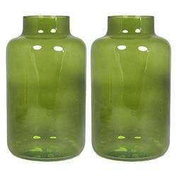 Foto van Set van 2x bloemenvazen - groen/transparant glas - h25 x d15 cm - vazen