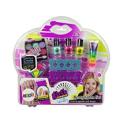 Foto van Beauty salon set nagellak en oogschaduw met 3 kleuren nagellak, lip glitter en accessoires