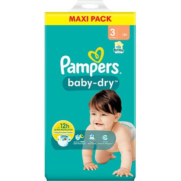 Foto van Pampers babydry maat 3, 124 luiers, tot 12 uur bescherming, 6kg10kg bij jumbo