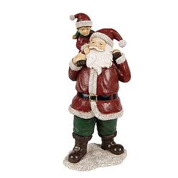 Foto van Clayre & eef beeld kerstman 11x8x23 cm rood polyresin kerstdecoratie rood kerstdecoratie