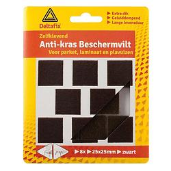 Foto van Deltafix anti-krasvilt - 8x - zwart - 25 x 25 mm - vierkant - zelfklevend - meubel beschermvilt - meubelviltjes