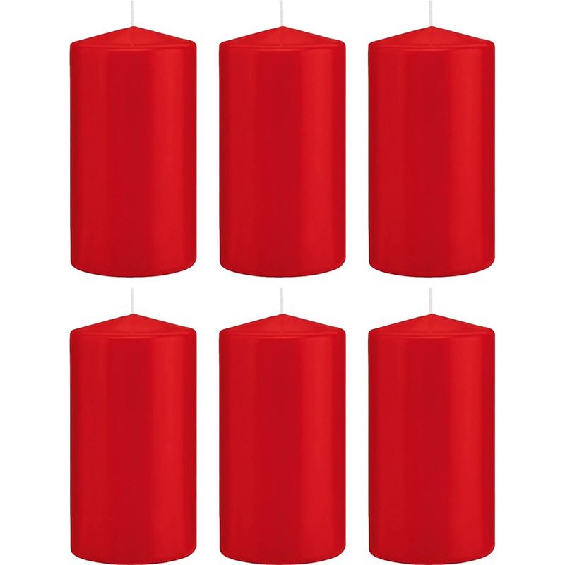 Foto van 6x kaarsen rood 8 x 15 cm 69 branduren sfeerkaarsen - stompkaarsen