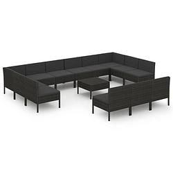 Foto van Vidaxl 14-delige loungeset met kussens poly rattan zwart