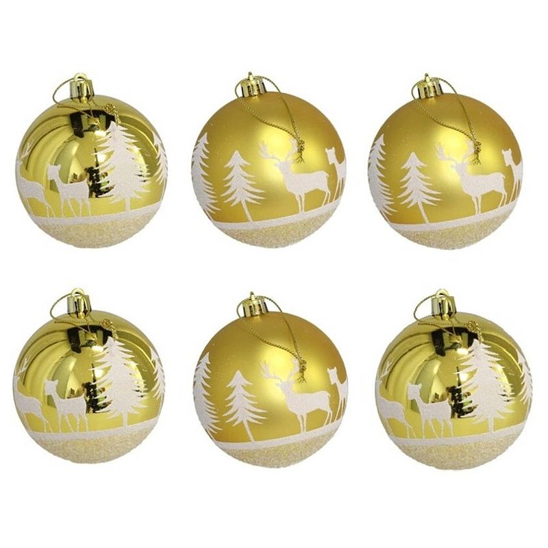 Foto van 6x stuks gedecoreerde kerstballen goud kunststof 6 cm - kerstbal