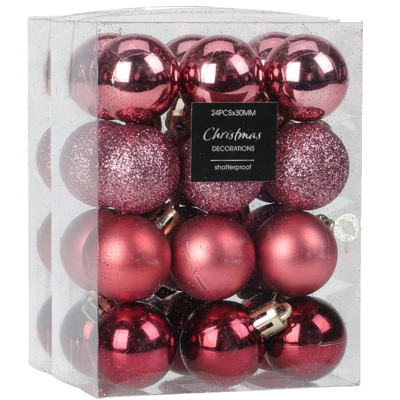 Foto van Christmas decoration kerstballen 32x -roze-5 cm -kunststof - kerstbal