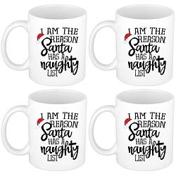 Foto van Set van 4x stuks i am the reason santa has a naughty list koffiemokken kerstmis kerstcadeau 300 ml - bekers