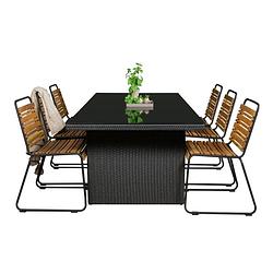 Foto van Padova tuinmeubelset tafel 100x200cm en 6 stoel bois zwart.