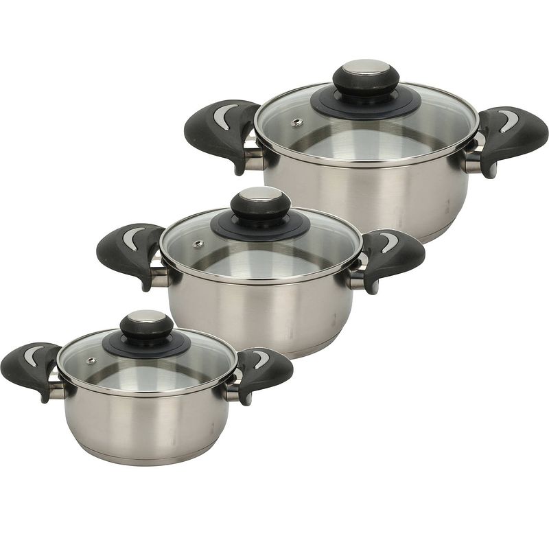 Foto van Excellent houseware kookpannen set - 3x - glazen deksel - rvs - 1.4/1.8/2.7 liter - kookpannen