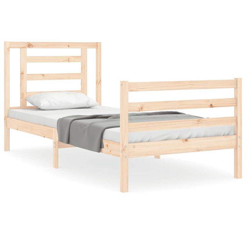 Foto van The living store massief grenenhouten bedframe - 205.5 x 95.5 x 100 cm - multiplex lattenbodem