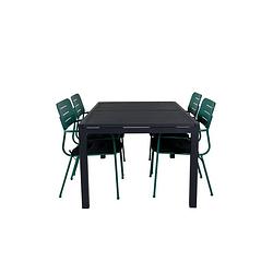 Foto van Marbella tuinmeubelset tafel 100x160/240cm en 4 stoel nicke groen, zwart.