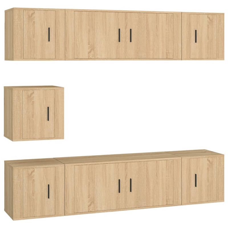 Foto van The living store televisiekastenset v2 - sonoma eiken - 2x 100x34.5x40cm en 5x 40x34.5x40cm - trendy en praktisch