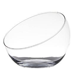 Foto van Schuine serveerschaal/fruitschaal van transparant gerecycled glas 20 cm - serveerschalen