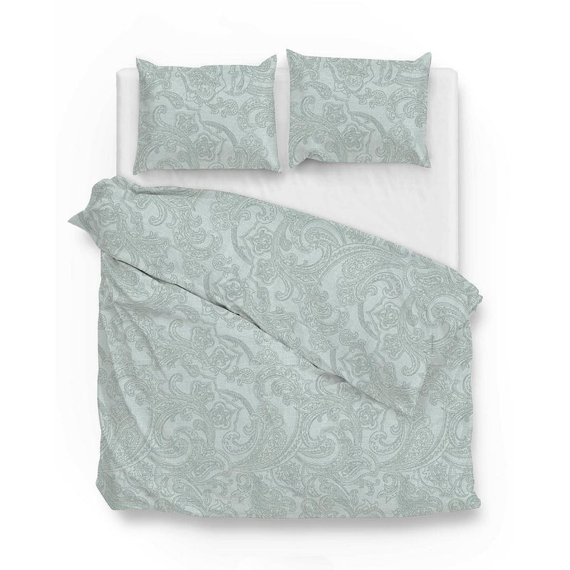 Foto van Zo home dekbedovertrek katoen paisley di lino linnen look - mint green 200x200/220cm