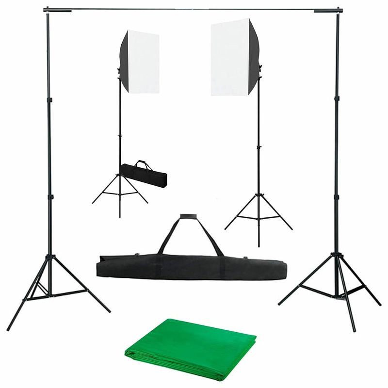 Foto van Vidaxl fotostudioset met softboxlampen en achtergrond