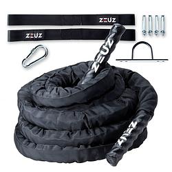 Foto van Zeuz® premium 9 meter battle rope inclusief nylon sleeve & bevestigingsmateriaal - training touw - fitness & crossfit